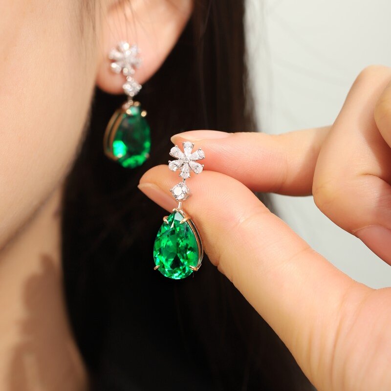 Ruif Jewelry Classic Design S925 Silver 10.98ct Lab Grown Emerald Earrings Gemstone Jewelry Ruif Jewelry Classic Design S925 Silver 10.98ct Lab Grown Emerald Earrings Gemstone Jewelry
