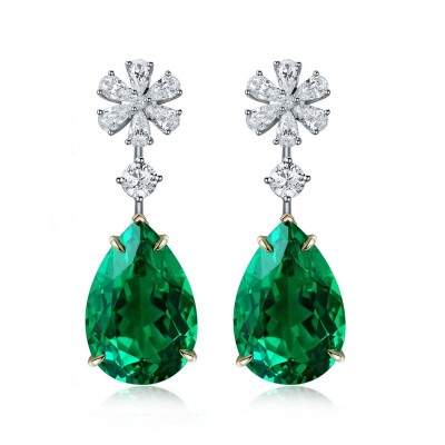 Ruif Jewelry Classic Design S925 Silver 10.98ct Lab Grown Emerald Earrings Gemstone Jewelry