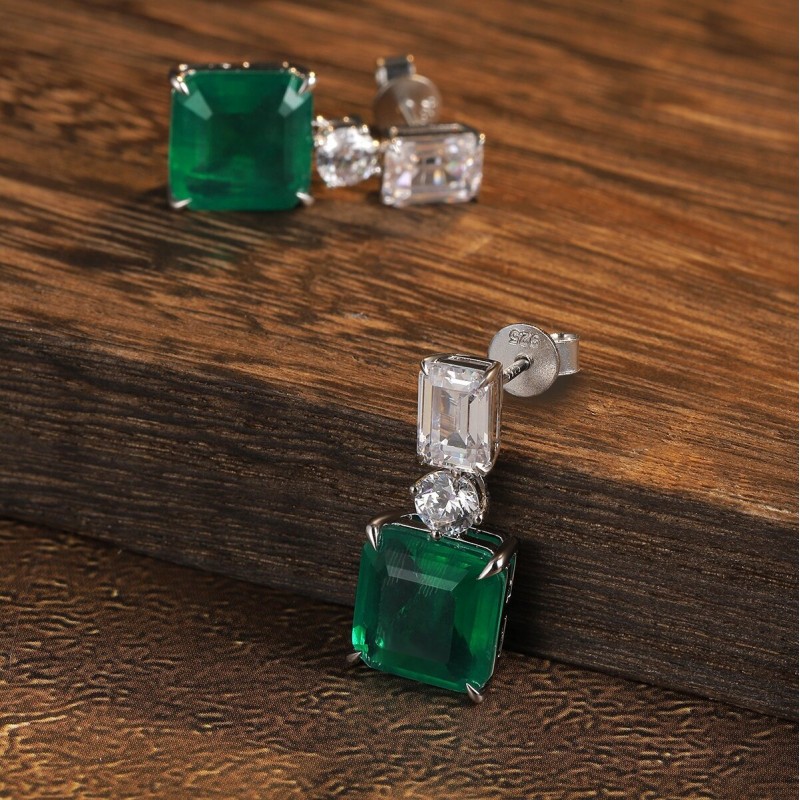 Ruif Jewelry Classic Design S925 Silver 8.78ct Lab Grown Emerald Earrings Gemstone Jewelry