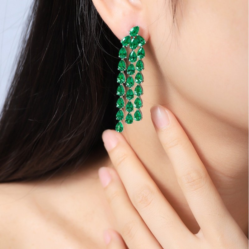 Ruif Jewelry Classic Design S925 Silver 17.3ct Lab Grown Emerald Earrings Gemstone Jewelry