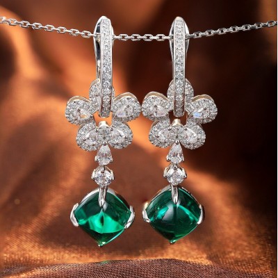Ruif Jewelry Classic Design S925 Silver 7.24ct Lab Grown Emerald Earrings Gemstone Jewelry