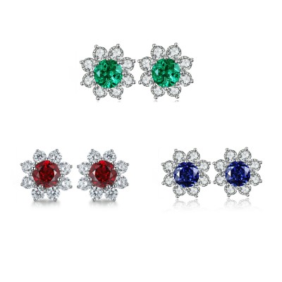 Ruif Jewelry Classic Design S925 Silver 2.2ct Lab Grown Emerald Earrings Red Ruby Royal Blue Sapphire Gemstone Jewelry