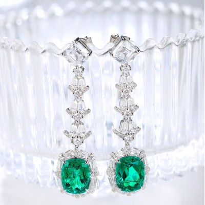 Ruif Jewelry Classic Design S925 Silver 5.68ct Lab Grown Emerald And Ruby Earrings Gemstone Jewelry