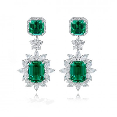 Ruif Jewelry Classic Design S925 Silver 8.33ct Lab Grown Emerald Earrings Gemstone Jewelry