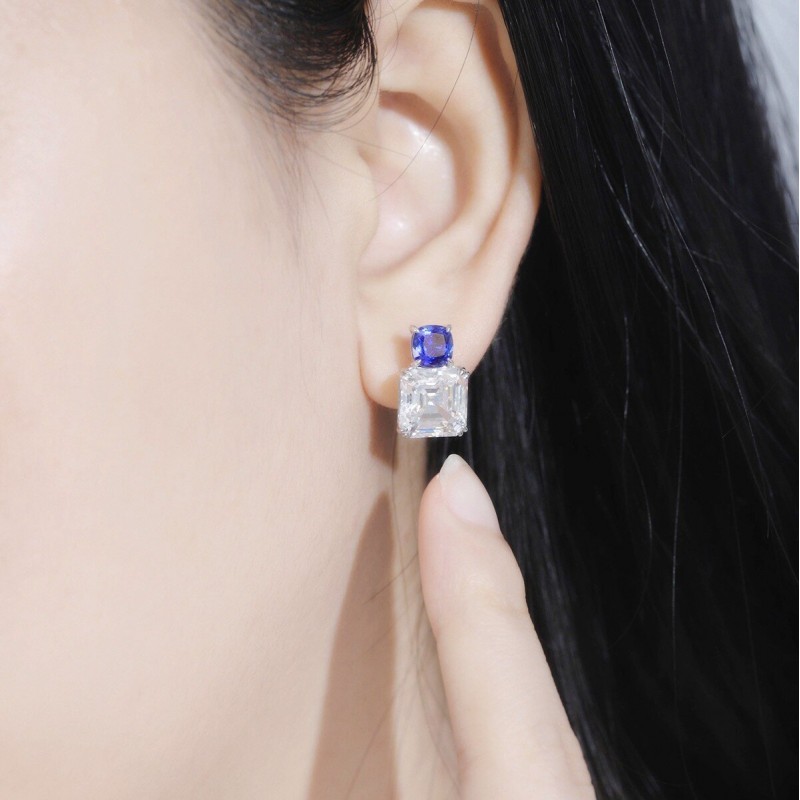 RuifJewelry Classic Design S925 Silver 11.48ct Lab Grown Sapphire  Earrings Royal Blue Gemstone Jewelry