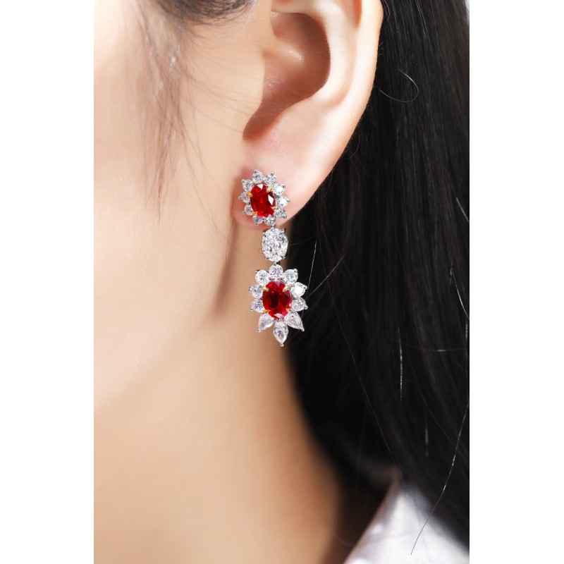 Ruif Jewelry Classic Design S925 Silver 1.1695ct Lab Grown Emerald Earrings Red Ruby Royal Blue Sapphire Gemstone Jewelry