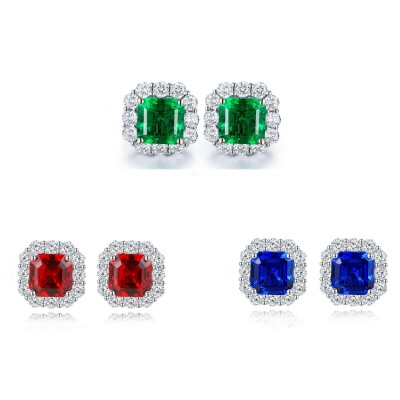 Ruif Jewelry Classic Design S925 Silver 3.07ct Lab Grown Emerald Earrings Red Ruby Royal Blue Sapphire Gemstone Jewelry