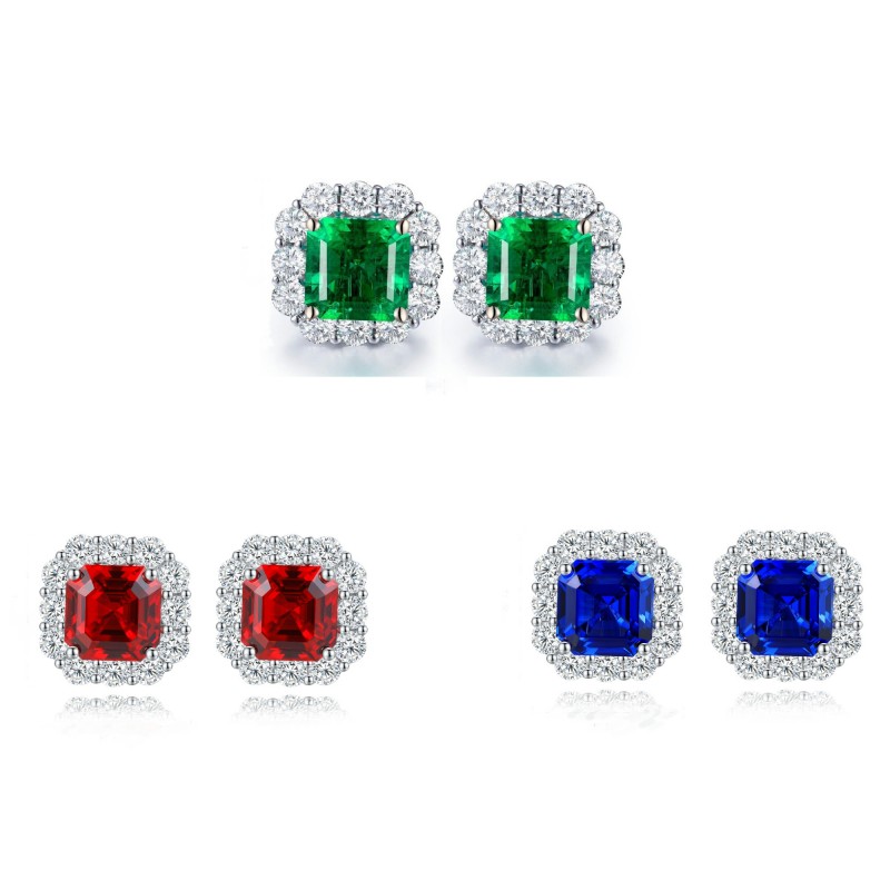 Ruif Jewelry Classic Design S925 Silver 3.07ct Lab Grown Emerald Earrings Red Ruby Royal Blue Sapphire Gemstone Jewelry Ruif Jewelry Classic Design S925 Silver 3.07ct Lab Grown Emerald Earrings Red Ruby Royal Blue Sapphire Gemstone Jewelry