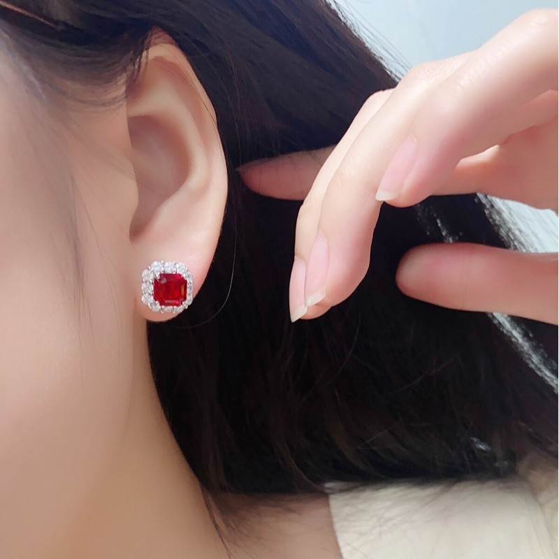 Ruif Jewelry Classic Design S925 Silver 3.07ct Lab Grown Emerald Earrings Red Ruby Royal Blue Sapphire Gemstone Jewelry Ruif Jewelry Classic Design S925 Silver 3.07ct Lab Grown Emerald Earrings Red Ruby Royal Blue Sapphire Gemstone Jewelry