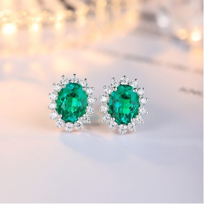 Ruif Jewelry Classic Design S925 Silver 2.2ct Lab Grown Emerald Earrings Gemstone Jewelry