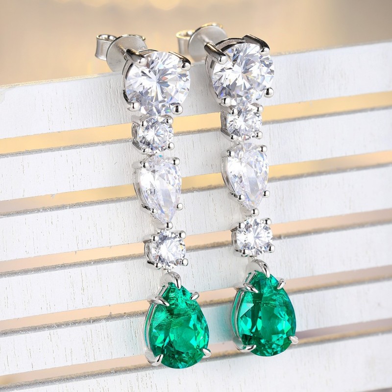 Ruif Jewelry Classic Design S925 Silver 3.63ct Lab Grown Emerald And Sapphire Earrings Gemstone Jewelry Ruif Jewelry Classic Design S925 Silver 3.63ct Lab Grown Emerald And Sapphire Earrings Gemstone Jewelry