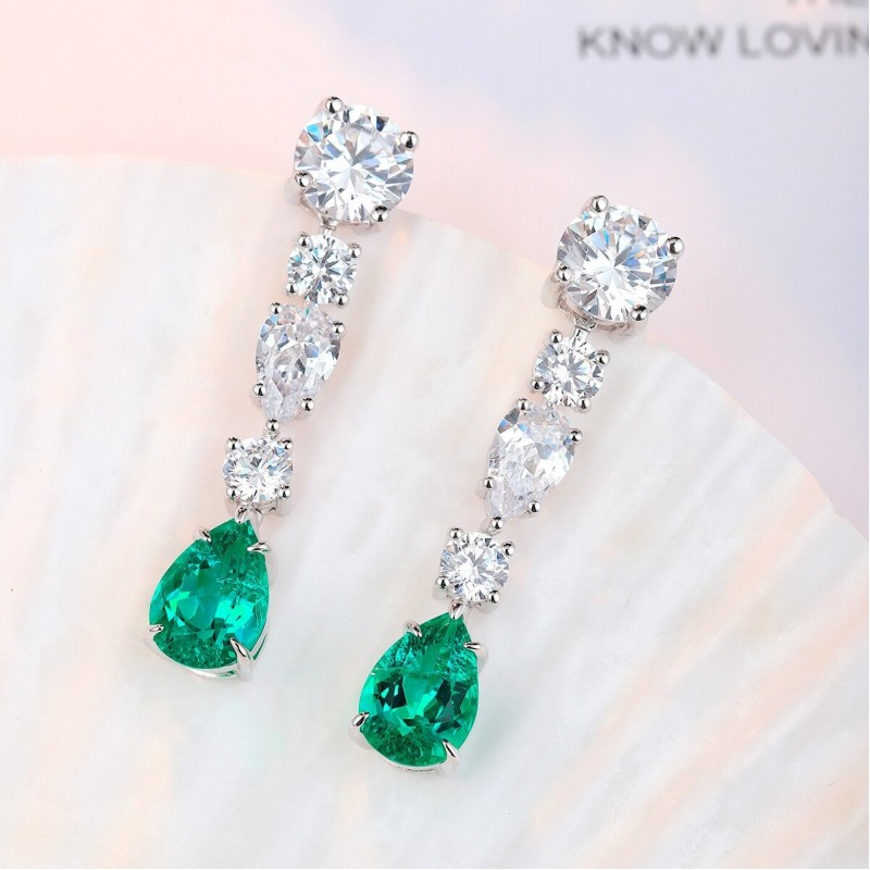 Ruif Jewelry Classic Design S925 Silver 3.63ct Lab Grown Emerald And Sapphire Earrings Gemstone Jewelry Ruif Jewelry Classic Design S925 Silver 3.63ct Lab Grown Emerald And Sapphire Earrings Gemstone Jewelry