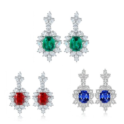 Ruif Jewelry Classic Design S925 Silver 5.78ct Lab Grown Emerald Earrings Red Ruby Royal Blue Sapphire Gemstone Jewelry