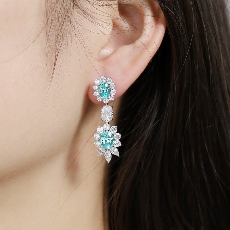 Ruif Jewelry Classic Design S925 Silver 3.62ct Lab Grown Emerald Earrings Red Ruby Royal Blue Sapphire Gemstone Jewelry
