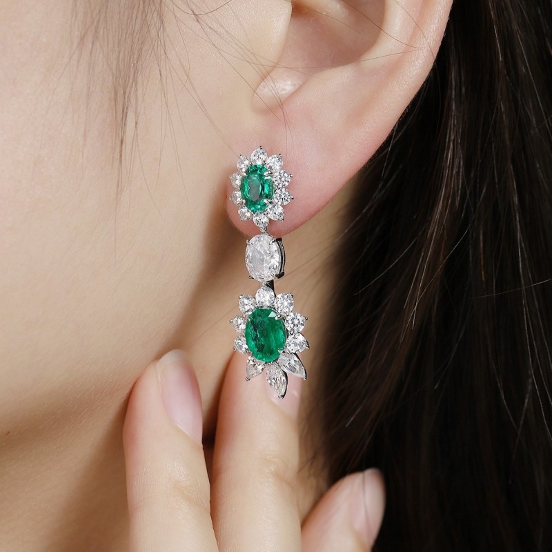 Ruif Jewelry Classic Design S925 Silver 1.1695ct Lab Grown Emerald Earrings Red Ruby Royal Blue Sapphire Gemstone Jewelry