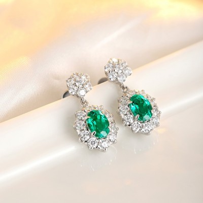 Ruif Jewelry Classic Design S925 Silver 1.498ct Lab Grown Emerald Earrings Red Ruby Royal Blue Sapphire Gemstone Jewelry