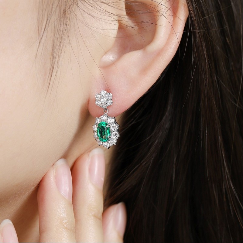 Ruif Jewelry Classic Design S925 Silver 1.498ct Lab Grown Emerald Earrings Red Ruby Royal Blue Sapphire Gemstone Jewelry