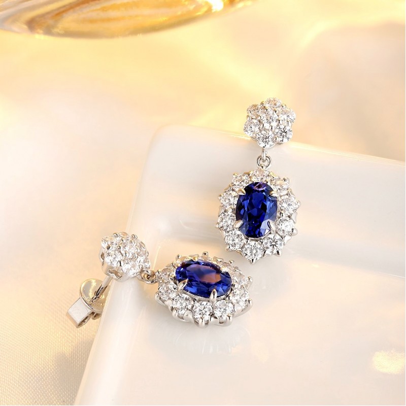 Ruif Jewelry Classic Design S925 Silver 1.498ct Lab Grown Emerald Earrings Red Ruby Royal Blue Sapphire Gemstone Jewelry
