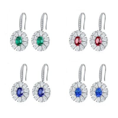 Ruif Jewelry Classic Design S925 Silver 1.45ct Lab Grown Emerald Earrings Red Ruby Royal Blue Sapphire Gemstone Jewelry