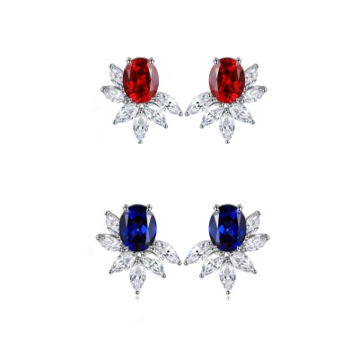 Ruif Jewelry Classic Design S925 Silver 7.54ct Lab Grown Ruby And Sapphire Earrings Royal Blue Sapphire Gemstone Jewelry