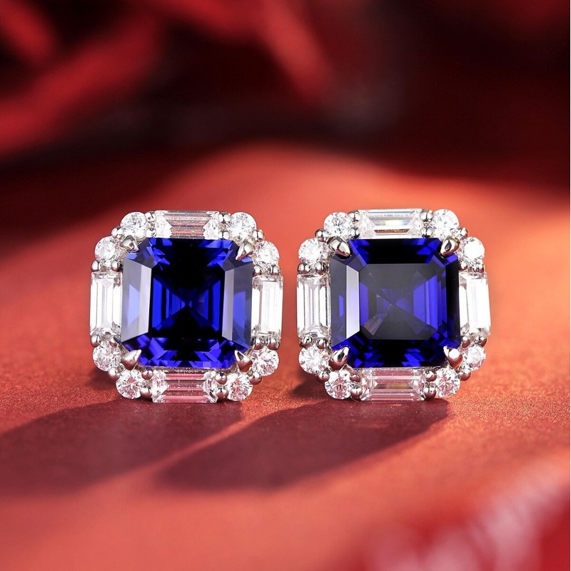 Ruif Jewelry Classic Design S925 Silver 4.56ct Lab Grown Emerald And Ruby Earrings Royal Blue Sapphire Gemstone Jewelry