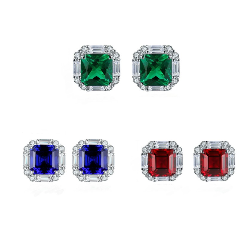 Ruif Jewelry Classic Design S925 Silver 4.56ct Lab Grown Emerald And Ruby Earrings Royal Blue Sapphire Gemstone Jewelry