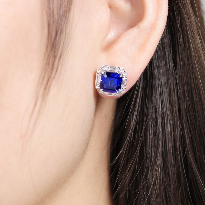 Ruif Jewelry Classic Design S925 Silver 4.56ct Lab Grown Emerald And Ruby Earrings Royal Blue Sapphire Gemstone Jewelry