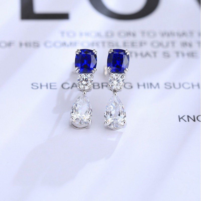 Ruif Jewelry Classic Design S925 Silver 1.19ct Lab Grown Emerald Earrings Red Ruby Royal Blue Sapphire Gemstone Jewelry