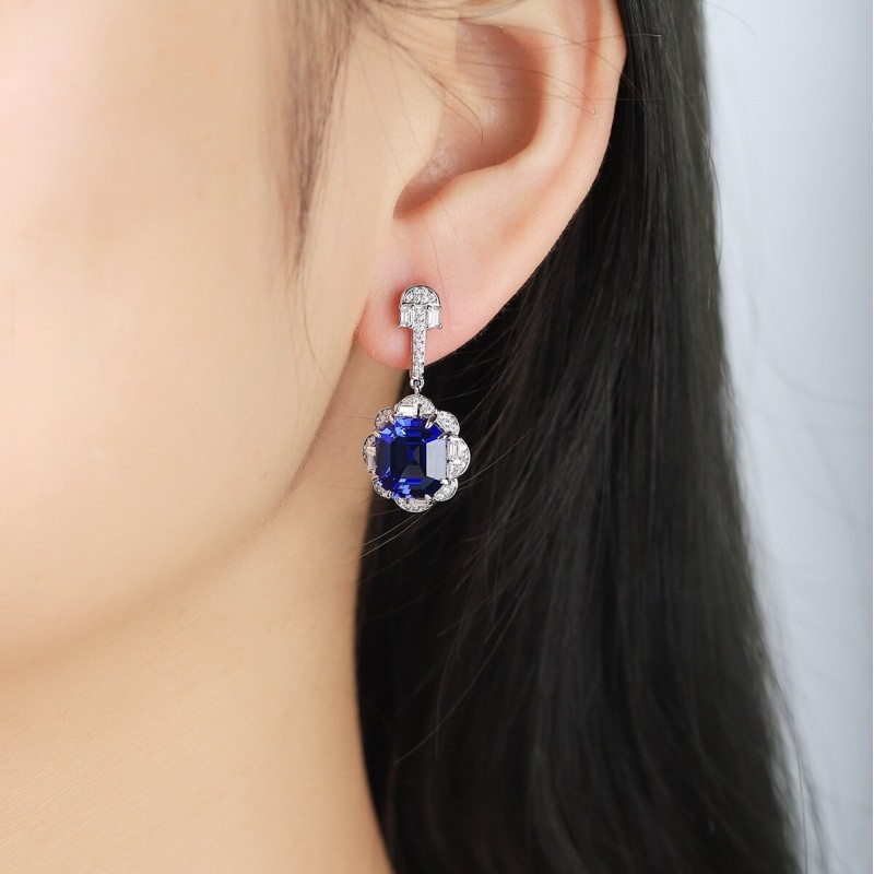 Ruif Jewelry Classic Design S925 Silver 7.18ct Lab Grown Emerald Earrings Red Ruby Royal Blue Sapphire Gemstone Jewelry