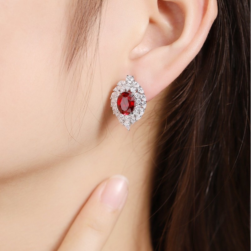 Ruif Jewelry Classic Design S925 Silver 3.21ct Lab Grown Emerald Earrings Red Ruby Royal Blue Sapphire Gemstone Jewelry Ruif Jewelry Classic Design S925 Silver 3.21ct Lab Grown Emerald Earrings Red Ruby Royal Blue Sapphire Gemstone Jewelry