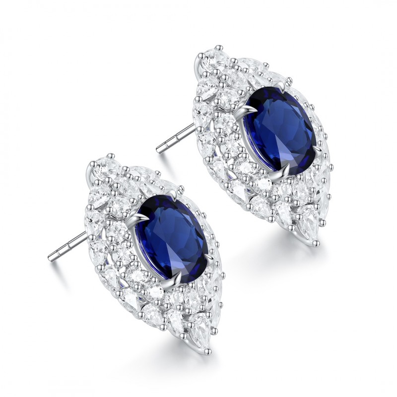 Ruif Jewelry Classic Design S925 Silver 3.21ct Lab Grown Emerald Earrings Red Ruby Royal Blue Sapphire Gemstone Jewelry Ruif Jewelry Classic Design S925 Silver 3.21ct Lab Grown Emerald Earrings Red Ruby Royal Blue Sapphire Gemstone Jewelry