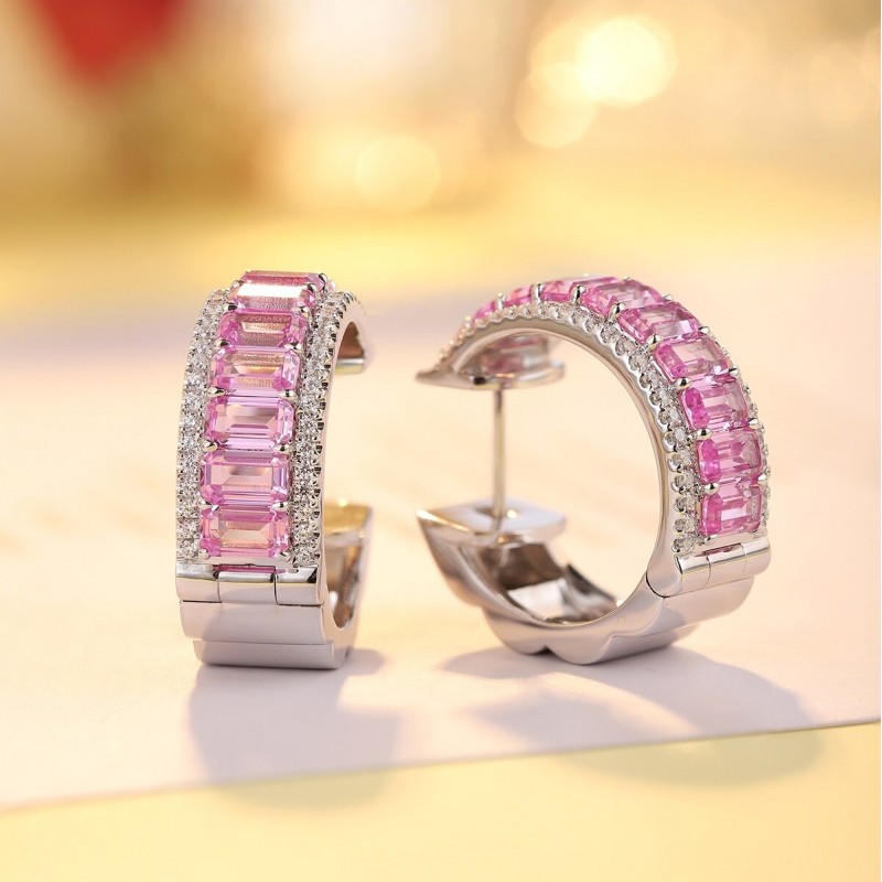 Ruif Jewelry Classic Design S925 Silver 5.49/7.39ct Lab Grown Sapphire Earrings Pink/Green Color Gemstone Jewelry Ruif Jewelry Classic Design S925 Silver 5.49/7.39ct Lab Grown Sapphire Earrings Pink/Green Color Gemstone Jewelry