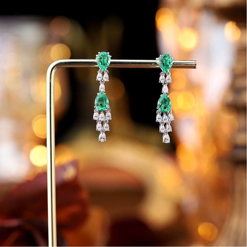 Ruif Jewelry Classic Design S925 Silver 2.75ct Lab Grown Emerald/Ruby Earrings Gemstone Jewelry