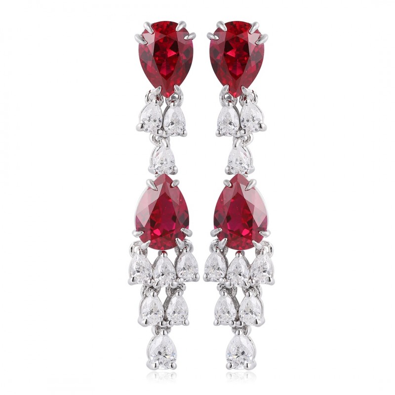 Ruif Jewelry Classic Design S925 Silver 2.75ct Lab Grown Emerald/Ruby Earrings Gemstone Jewelry