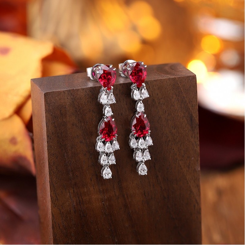 Ruif Jewelry Classic Design S925 Silver 2.75ct Lab Grown Emerald/Ruby Earrings Gemstone Jewelry