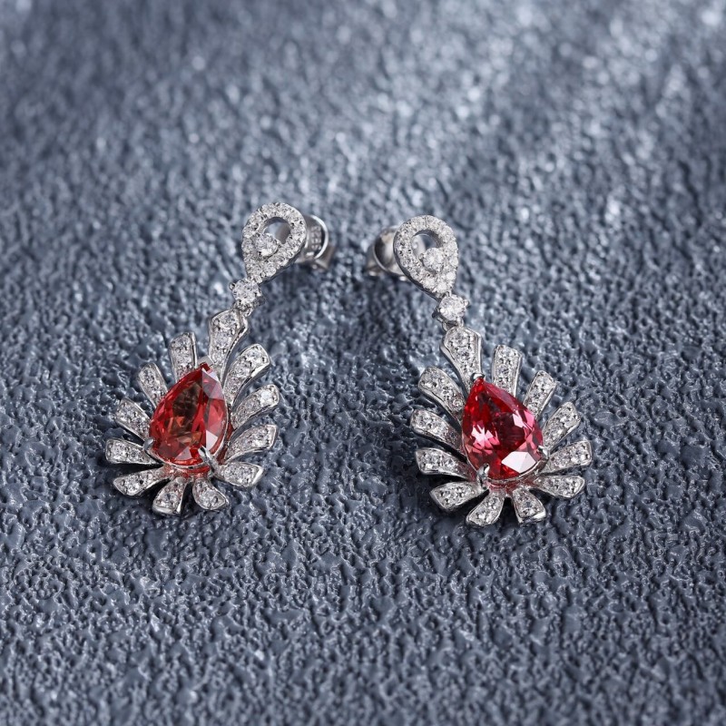 Ruif Jewelry Classic Design S925 Silver 5ct Lab Grown Papalacha Earrings Gemstone Jewelry Ruif Jewelry Classic Design S925 Silver 5ct Lab Grown Papalacha Earrings Gemstone Jewelry