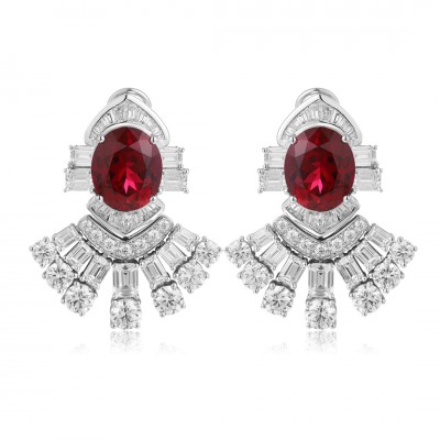 Ruif Jewelry Classic Design S925 Silver 13.47ct Lab Grown Ruby  Earrings Gemstone Jewelry