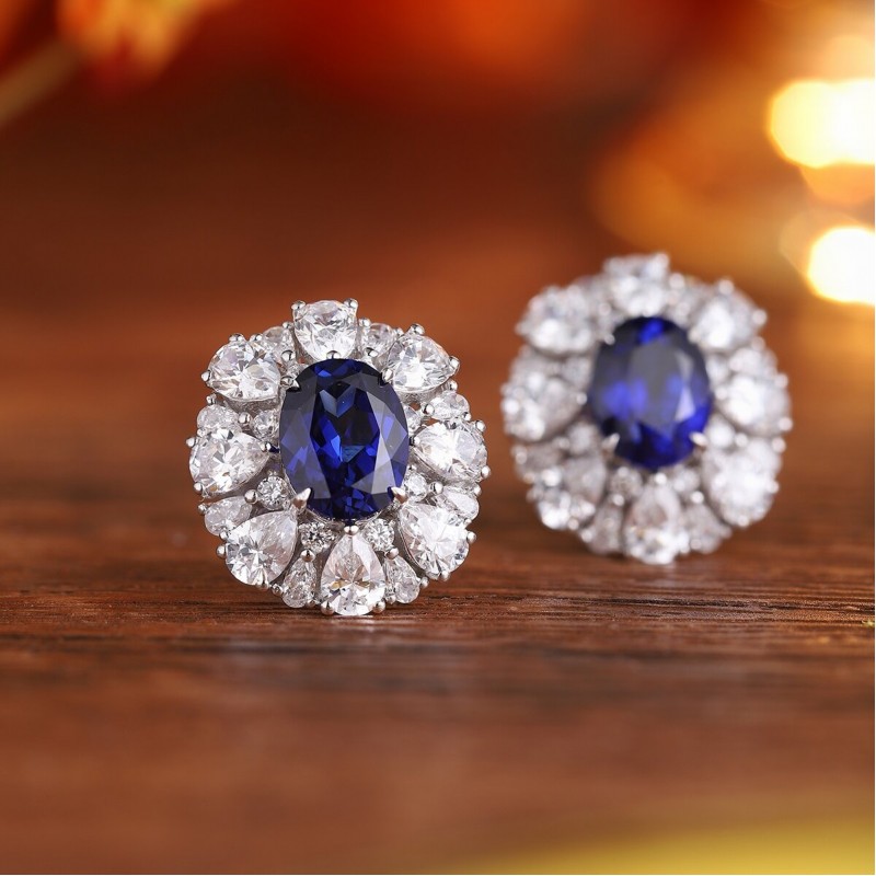 Ruif Jewelry Classic Design S925 Silver 3.3ct Lab Grown Sapphire Earrings Royal Blue Gemstone Jewelry Ruif Jewelry Classic Design S925 Silver 3.3ct Lab Grown Sapphire Earrings Royal Blue Gemstone Jewelry