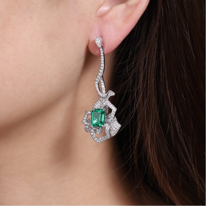 Ruif Jewelry Classic Design S925 Silver 4ct Lab Grown Emerald Earrings Gemstone Jewelry Ruif Jewelry Classic Design S925 Silver 4ct Lab Grown Emerald Earrings Gemstone Jewelry