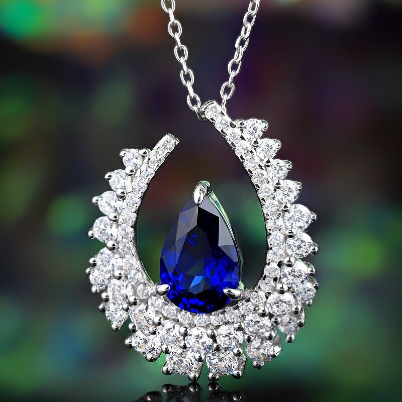 Ruif Jewelry Classic Design S925 Silver 1.91ct Lab Grown Emerald Pendant Necklace royal blue sapphire Red Ruby Gemstone Jewelry