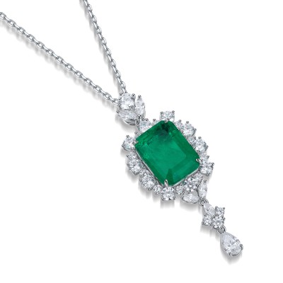 Ruif Jewlry Classic Design S925 Silver 9.56ct Lab Grown Emerald Pendant Necklace Gemstone Jewelry
