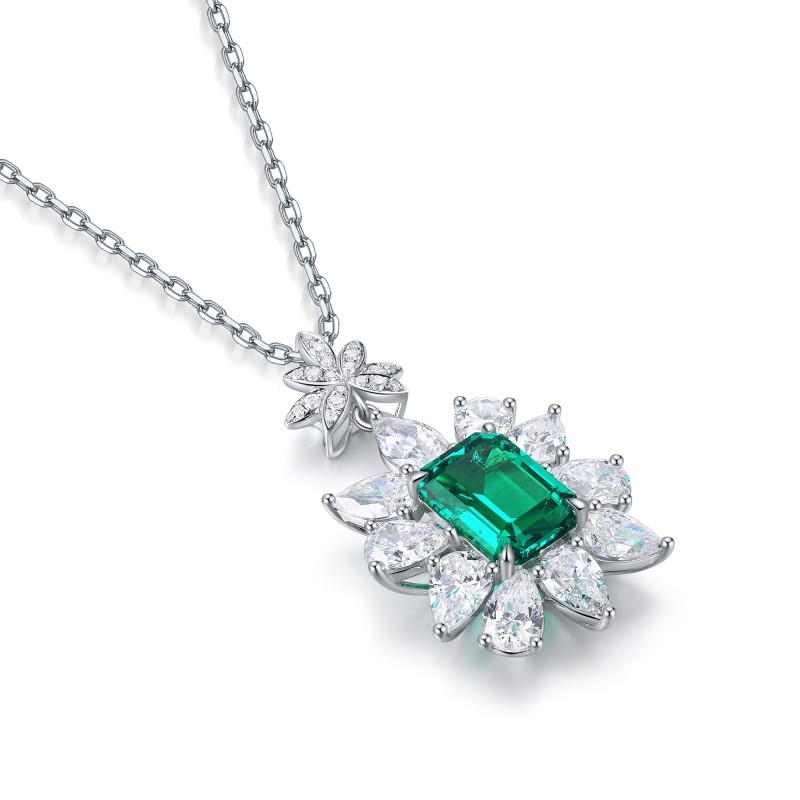 Ruif Jewelry Classic Design S925 Silver 3.392ct Lab Grown Emerald Pendant Necklace Gemstone Jewelry