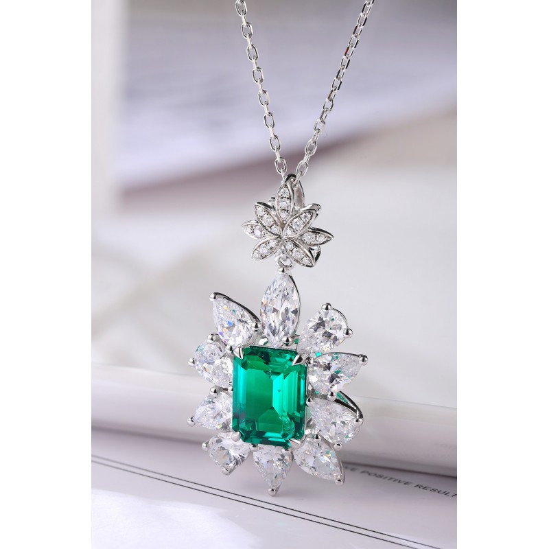 Ruif Jewelry Classic Design S925 Silver 3.392ct Lab Grown Emerald Pendant Necklace Gemstone Jewelry