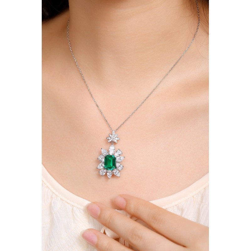Ruif Jewelry Classic Design S925 Silver 3.392ct Lab Grown Emerald Pendant Necklace Gemstone Jewelry