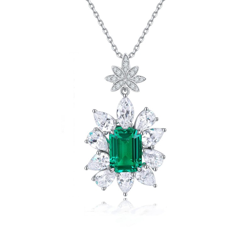 Ruif Jewelry Classic Design S925 Silver 3.392ct Lab Grown Emerald Pendant Necklace Gemstone Jewelry