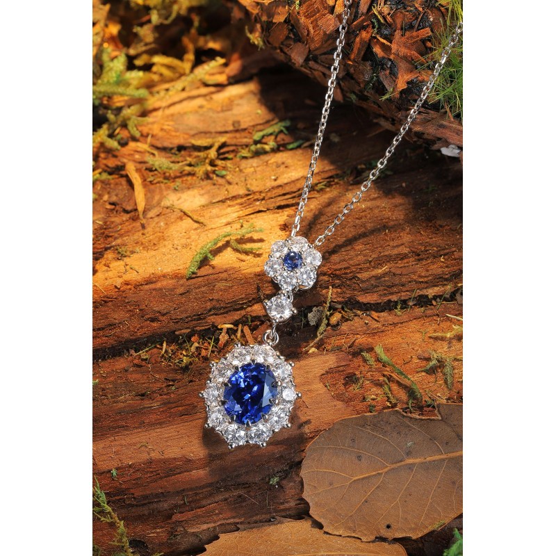 Ruif  Jewelry Classic Design S925 Silver 2.835ct Royal Blue Lab Grown Sapphire Pendant Necklace Gemstone Jewelry