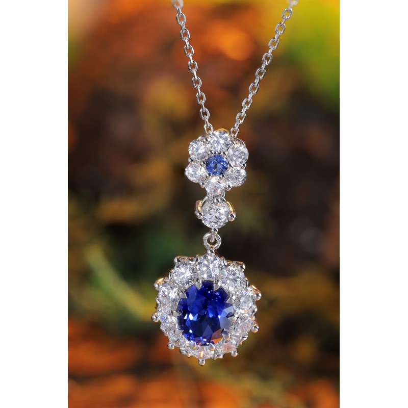 Ruif  Jewelry Classic Design S925 Silver 2.835ct Royal Blue Lab Grown Sapphire Pendant Necklace Gemstone Jewelry