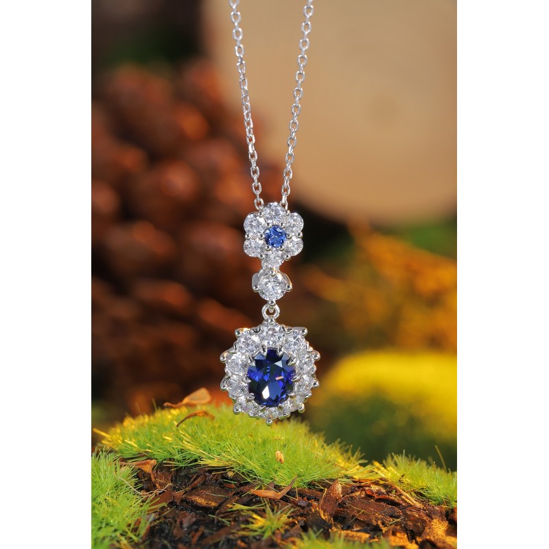 Ruif  Jewelry Classic Design S925 Silver 2.835ct Royal Blue Lab Grown Sapphire Pendant Necklace Gemstone Jewelry