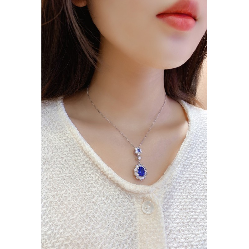 Ruif  Jewelry Classic Design S925 Silver 2.835ct Royal Blue Lab Grown Sapphire Pendant Necklace Gemstone Jewelry