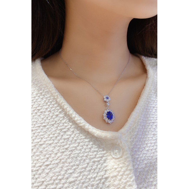 Ruif  Jewelry Classic Design S925 Silver 2.835ct Royal Blue Lab Grown Sapphire Pendant Necklace Gemstone Jewelry